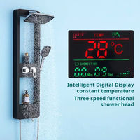 Ensemble de douche à effet pluie à température constante avec affichage numérique, jets de massage, étagère de rangement en céramique, acier inoxydable 304 pour salle de bain