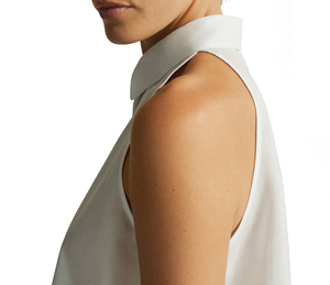 Camicette da donna bianche senza maniche in cotone/lino da donna con taglio speciale all'ingrosso - Product Image 4