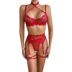 Nouvelle Lingerie Sexy pour Femme en Dentelle de Polyester, avec Bordure en Cils, Découpes et Transparence, Soutien-gorge Halter et <span class=keywords><strong>Porte</strong></span>-jarretelles - Product Image 5