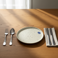 Service de table en céramique classique blanc moucheté |   Assiettes, bols et tasses en grès |   Compatible micro-ondes, lave-vaisselle et four