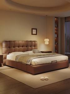 Moderne élégant Caramel nuage guimauve forme en cuir véritable bois massif en acier inoxydable chambre hôtel multi-taille lit de rangement - Product Image 3