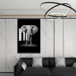 Image d'éléphant noir et blanc, <span class=keywords><strong>art</strong></span> déco, <span class=keywords><strong>peinture</strong></span> en porcelaine cristalline avec cadre en aluminium pour la décoration intérieure - Product Image 3
