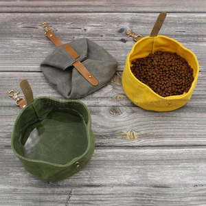 Waterproof Waxed Canvas <strong>Dog</strong> <strong>Food</strong> Bowl Collapsible Travel Puppy Treat Bowl Outdoor Portable Pet <strong>Food</strong> Water <strong>Container</strong> Pocket - Product Image 5