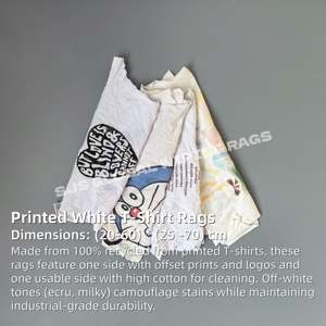 Trapos de Limpieza Reciclados, Trapos de Tela de Algodón Blancos con Estampado de Camisetas, Piezas de Tela Cortadas, Trapos Blancos para Limpieza Industrial - Product Image 2