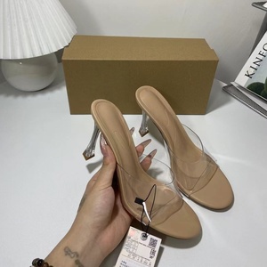 Women Clear PVC Single Strap Square Open Toe Slide Mules <strong>Nude</strong> Kitten Heel <strong>Slip</strong> on Summer Beach Party Daily Dress Sandals - Product Image 4