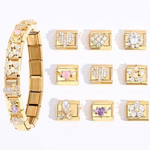 卸売特価 防水ステンレス製 DIY ゴールドラインストーン イタリアンチャーム ブレスレットチャーム - Product Image 1