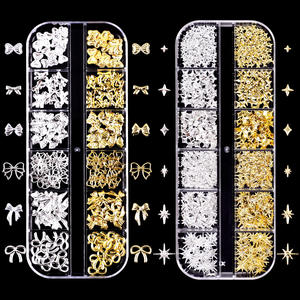 12 rejillas oro plata cinta arco flor aleación Nail Art Charms oro plata <span class=keywords><strong>uñas</strong></span> remaches accesorios decoraciones <span class=keywords><strong>uñas</strong></span> suministros - Product Image 2