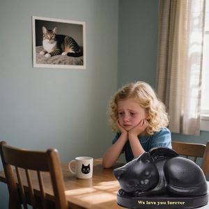 Urna per Gatti Dormienti <span class=keywords><strong>con</strong></span> <span class=keywords><strong>Ali</strong></span> d'<span class=keywords><strong>Angelo</strong></span>, Statua Commemorativa in Resina Nera per Ceneri di Animali Domestici, Decorazione per la Stanza e Regali di Lutto - Product Image 5