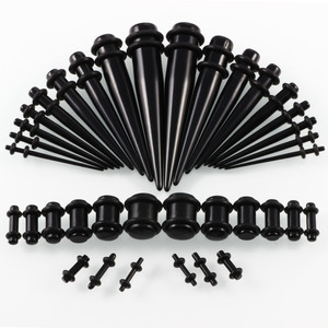 Pack De 28 Dilatadores Y Túneles Para Orejas | Acrílico, Tamaños Del 2 Mm Al 10 Mm, Colores Negro Y Transparente