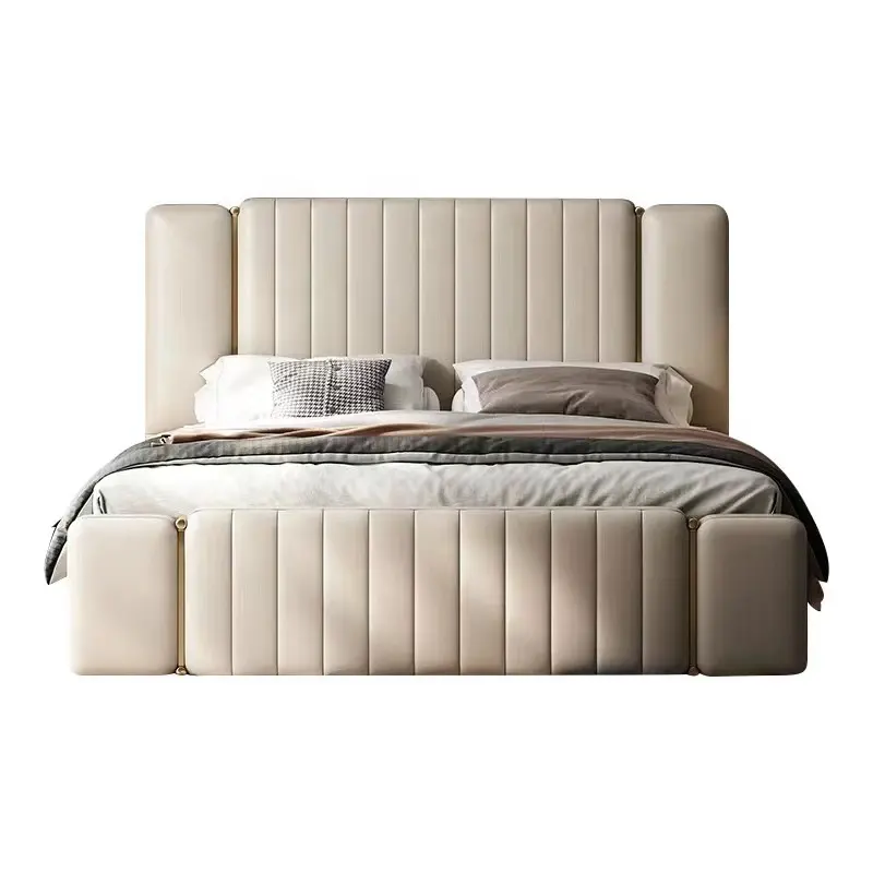 Deri lüks yatak odası mobilyası Modern tasarım beyaz renk kraliyet yatak odası mobilya set lüks king-size yatak