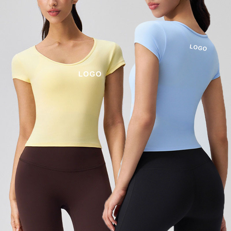 New Short Sleeve Yoga Crop Top Sports Gym Wear Outdoor Walking Training Fitness T-shirt for Women