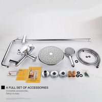 Douche de salle de bain simple à trois fonctions en laiton chromé, ensemble de douche de baignoire rond réglable luxueux