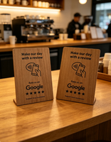 Carte NFC personnalisée pour les commentaires Google avec code QR, support en bois et plaque en PVC pour restaurant, hôtel, commerce de détail, support de menu avec code QR