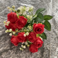 Bouquet de roses artificielles en soie en gros, 10 têtes de roses rouges, bouquet de fleurs artificielles pour mariage, Thanksgiving, Pâques, décoration