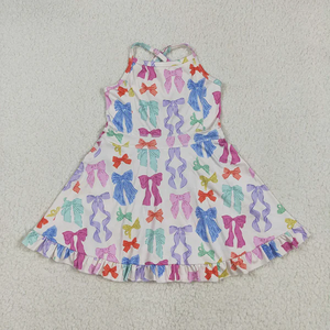 ชุดเดรสโยคะเด็กผู้หญิงแขนกุดผูกโบว์ยาวระดับเข่า - Product Image 3