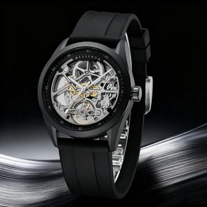 Montre mécanique squelette de luxe de haute qualité avec aiguilles, verre saphir, boîtier en acier inoxydable, étanche 5 ATM, bracelet en caoutchouc - Product Image 2
