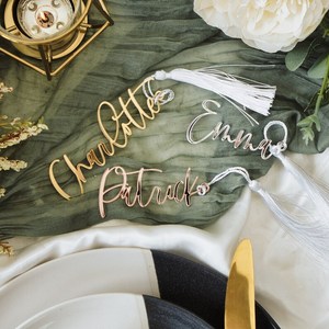 Único <span class=keywords><strong>de</strong></span> lujo <span class=keywords><strong>corte</strong></span> láser oro espejo acrílico boda lugar nombre etiquetas ajuste tarjeta con borlas para <span class=keywords><strong>fiesta</strong></span> Favor marcapáginas llavero - Product Image 5