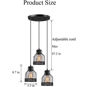 อุตสาหกรรมจี้ E27 ฐานโลหะ Caged VINTAGE แขวนจี้ 3-ไฟ Rustic จี้โคมไฟ - Product Image 6