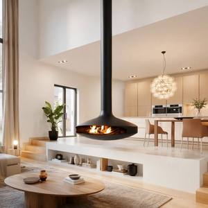 Cheminée suspendue d'intérieur au design moderne de 700 mm, foyer décoratif à bois véritable, pour salon - Product Image 2