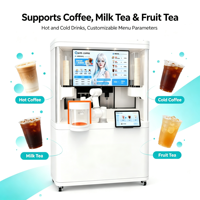 Automatische robotkoffiekiosk met 6-assige robotarm, verse koffie, melkthee, fruitthee, warme en koude dranken, automaat