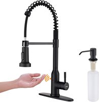 Robinet de cuisine intelligent sans contact en acier inoxydable noir brossé, avec capteur de mouvement, à poignée unique et à ressort