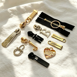 Custom <b>gold</b> letter multi-purpose zipper head bag decorative logo replacement zipper head metal nylon slider zipper tag - Product Image 6