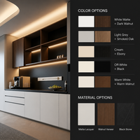 Buffet moderne sur mesure | Blanc mat + Noyer grille ouverte | Niche pour four encastrable | Bande LED | Vente en gros OEM
