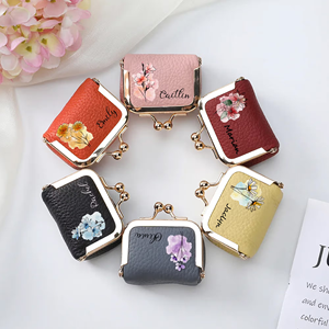 Uionen Custom Personalized Name Birth Flower <b>Mini</b> Leather Jewelry <b>Box</b> Vintage Kiss Lock Portable Travel Jewelry Organizer Coin - Product Image 2