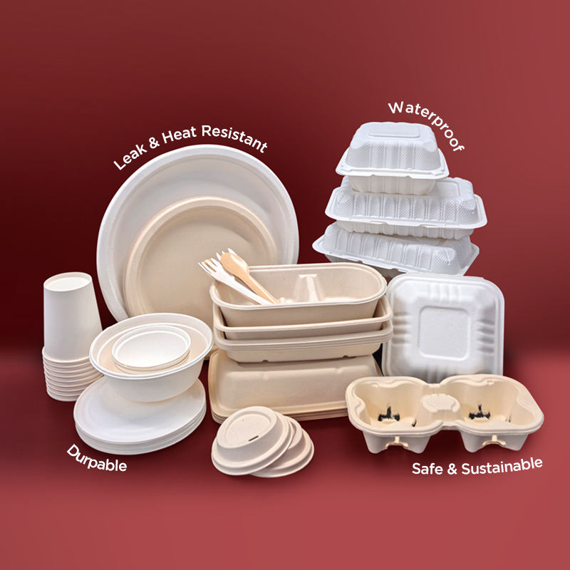 100% Compostable Custom Printing Rectangle Food Grade Takeaway Sugarcane Bagasse Paper Plates Bowls Food Container Disposable