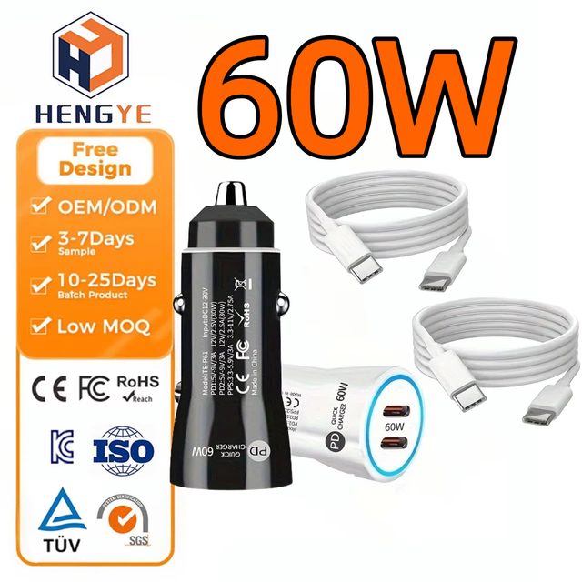 Car Cigarette Lighter Charger 60w Universal Car Usb Charger Super Quick Dual Type C Pd 30w Car Charger for Cell Phones