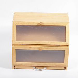 Bamboo <b>Bread</b> Storage Box Double Layer Flip Top With <b>Knife</b> Holder 34.5cm x 33cm x 39cm For Kitchen Use - Product Image 5