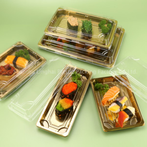 Dùng một lần gloden hình chữ nhật <span class=keywords><strong>Sushi</strong></span> <span class=keywords><strong>container</strong></span> nhựa <span class=keywords><strong>Sushi</strong></span> <span class=keywords><strong>container</strong></span> lấy đi Hộp Ăn Trưa với nắp rõ ràng để đóng gói Sashimi - Product Image 3