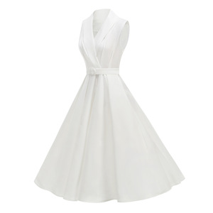Robes midi décontractées d'été pour femmes, sans manches, style rétro, <span class=keywords><strong>robe</strong></span> <span class=keywords><strong>Hepburn</strong></span>, années 1950, 1960, rockabilly, blanche, pin-up, fête, bal, swing - Product Image 2