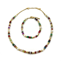Ensemble de bijoux de mode de style bohème pour femmes collier et bracelets colorés en acier inoxydable fabriqués à partir de pierre naturelle