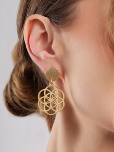 ต่างหูห้อยลายแมนดาลา ลายเมล็ดแห่งชีวิต ตกแต่งด้วยลายฉลุสีทอง ต่างหูทรงเรขาคณิตทันสมัยสำหรับผู้หญิง - Product Image 5