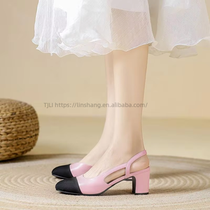 Sandales d'été de haute qualité pour femmes, nouvelle combinaison de couleurs, à bride arrière, bout rond, talon épais, chaussures pour femmes - Product Image 6