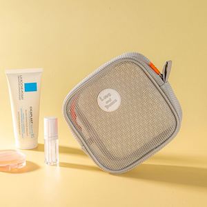 Sac à cosmétiques portable en maille avec fermeture éclair, pochette de rangement carrée pour maquillage, transparente, respirante, grande capacité - Product Image 5