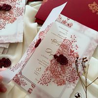 Invitation de mariage haut de gamme en papier sulfate rouge bordeaux estampé à chaud, style européen, design personnalisé, carte avec logo sur mesure