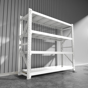 Warehouse <b>Rack</b> 4 Layer Heavy Duty Cold <b>Rolled</b> Steel White Storage Shelf For Garage Warehouse - Product Image 1