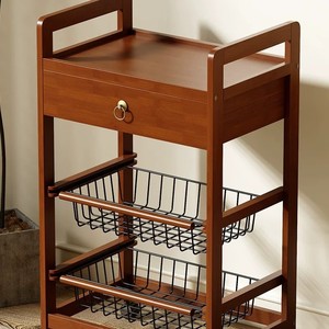 Vintage-style floor-<b>standing</b> storage rack for living room, portable snack cart, multi-tiered <b>vegetable</b> rack for kitchen. - Product Image 3