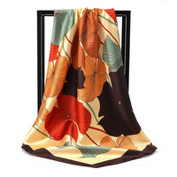 Nouvelle Écharpe Carrée en Soie 2026 pour Femme, Imprimé Feuille de Lotus, Foulard et Bandana