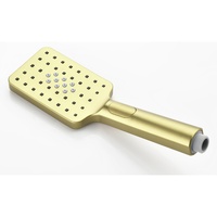 Système de douche doré brossé 3 fonctions, fixation murale, pommeau de douche pluie avec douchette carrée, bec de baignoire et mitigeur encastré
