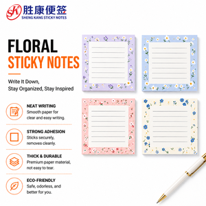 Floral Print Lined Sticky Notes, Custom Logo Printed Self-Adhesive <b>Memo</b> <b>Pads</b> for Office, School & Daily Planner Organization - Product Image 1