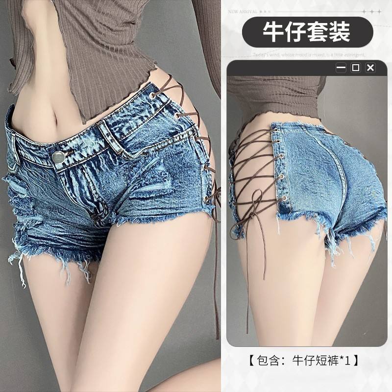 กางเกงขาสั้นผ้ายีนส์สีน้ำเงิน8029