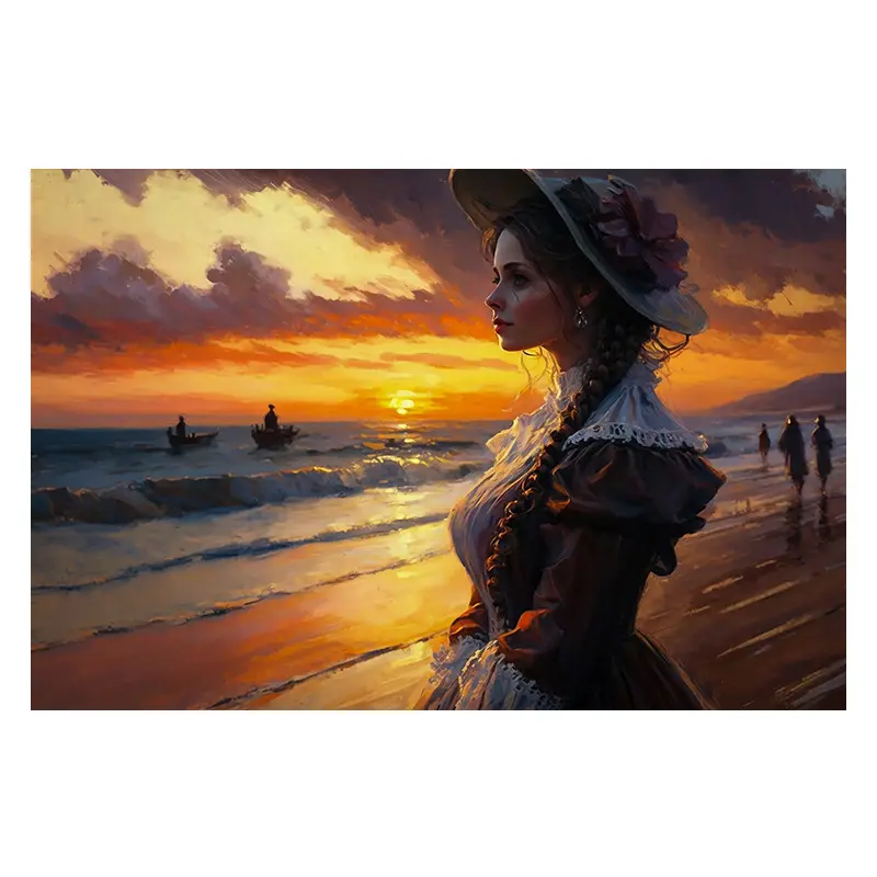 High quality hand-painted oil painting Wholesale Girl Sunset beach walk painting by number landscape digital painting