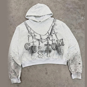 Sweat à capuche pour homme OEM personnalisé, blanc, de haute qualité, zippé, style vintage, effet usé, coupe ample, 400 GSM, streetwear - Product Image 1
