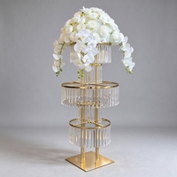 Décorations de mariage pour fête à la maison Vase de sol en cristal de qualité supérieure Présentoir à fleurs de mariage en métal doré
