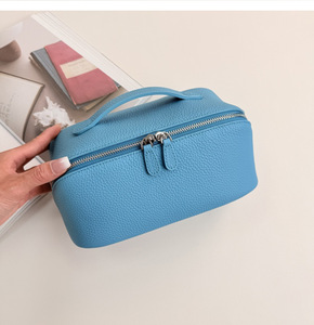 Sac de maquillage en cuir véritable pleine fleur de vachette, prêt à être expédié, avec fermeture éclair, portable <span class=keywords><strong>pour</strong></span> le voyage, grande capacité, haute valeur, <span class=keywords><strong>pour</strong></span> le rangement - Product Image 4