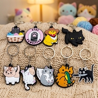 Porte-clés personnalisés en gros, animaux de dessin animé, PVC 2D, motif chat mignon multicolore, breloque en caoutchouc personnalisée pour enfants
