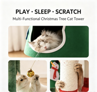 Arbre à chat de Noël en sisal résistant aux griffures, stable, avec maisonnette intégrée, multifonctionnel, pour le jeu et le griffage des chats